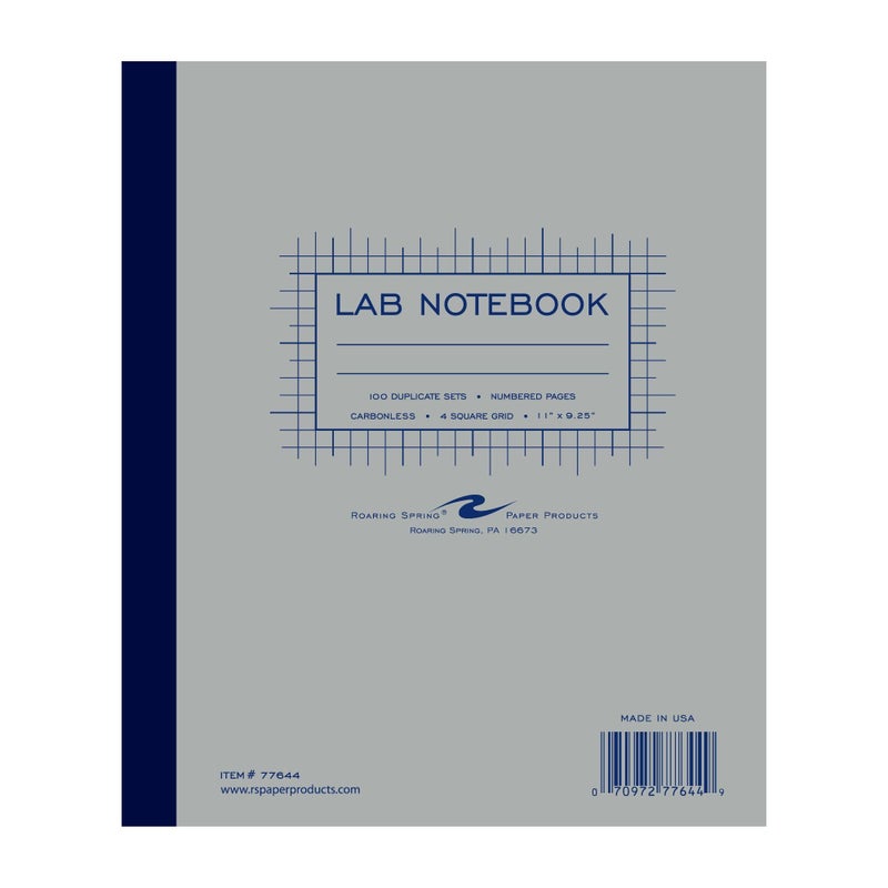 Roaring Spring 4x4 Graph Ruled Lab Book with Numbered Carbonless Sets, 11" x 9.25" 100 Sets, White/Blue Pages - Image 1